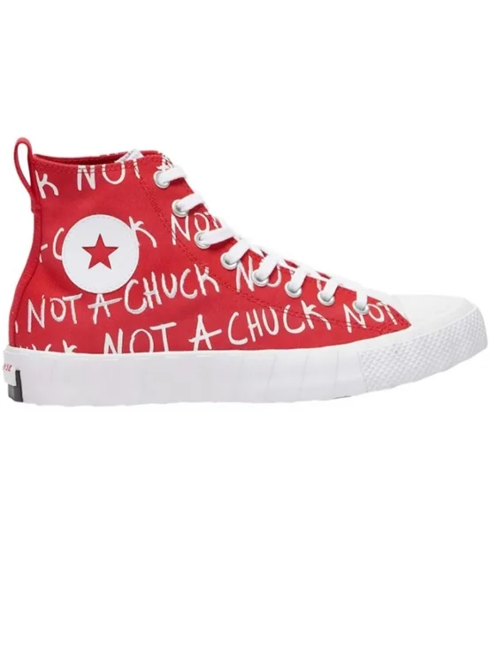 Converse "Not A Chuck" Big Kid letters Printed Red High Top Sneakers - Picture 1 of 13
